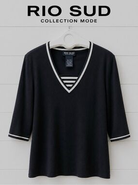 RIO SUD – V-NECK TOP WITH STRIPED DETAIL – SIZE XXL